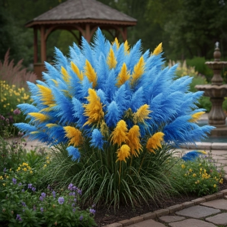 Iarbă De Pampas Bicolor - Galben si Albastru Deschis