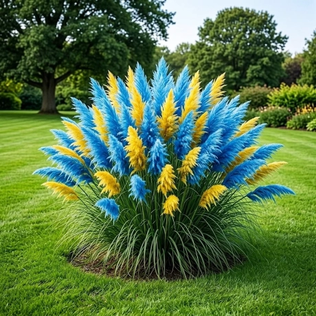 Iarbă De Pampas Bicolor - Galben si Albastru Deschis
