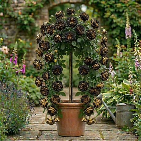 Trandafir Pomisor Curgator Negru cu Galben - La Ghiveci