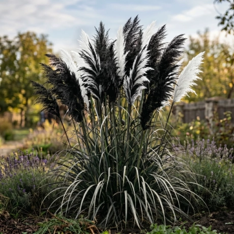 Iarba de Pampas Bicolora - Negru cu Alb