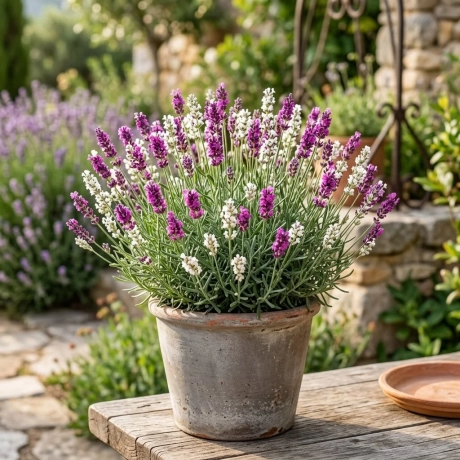 Lavanda Tufa Bicolora Ticlam cu Alb - La Ghiveci