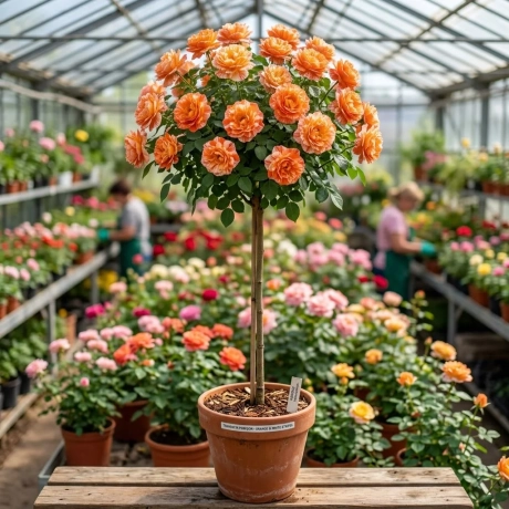 Trandafir Pomisor Portocaliu cu Alb la Ghiveci