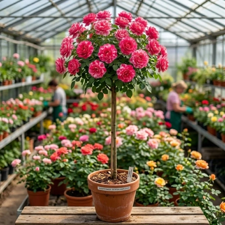 Trandafir Pomisor Roz cu Alb la Ghiveci