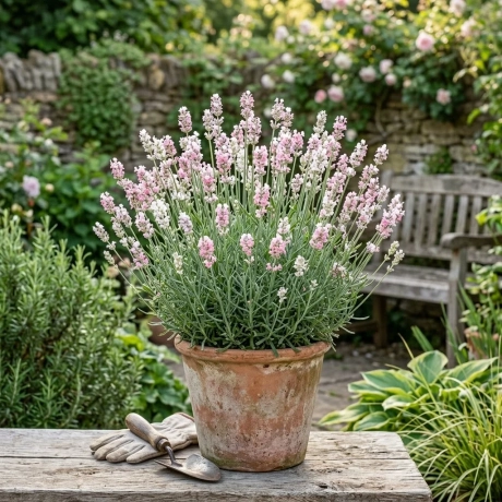 Lavanda Tufa Bicolor Roz cu Alb - La Ghiveci