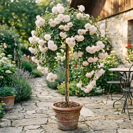 Trandafir Pomisor Curgator Alb la Ghiveci